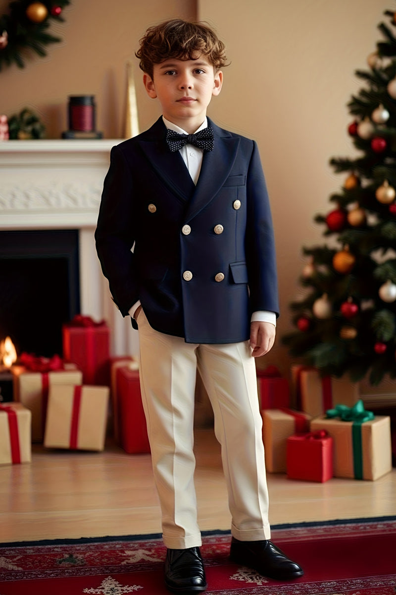 Boys Navy Double-Breasted 2-Piece Suit for Christmas Weddings
