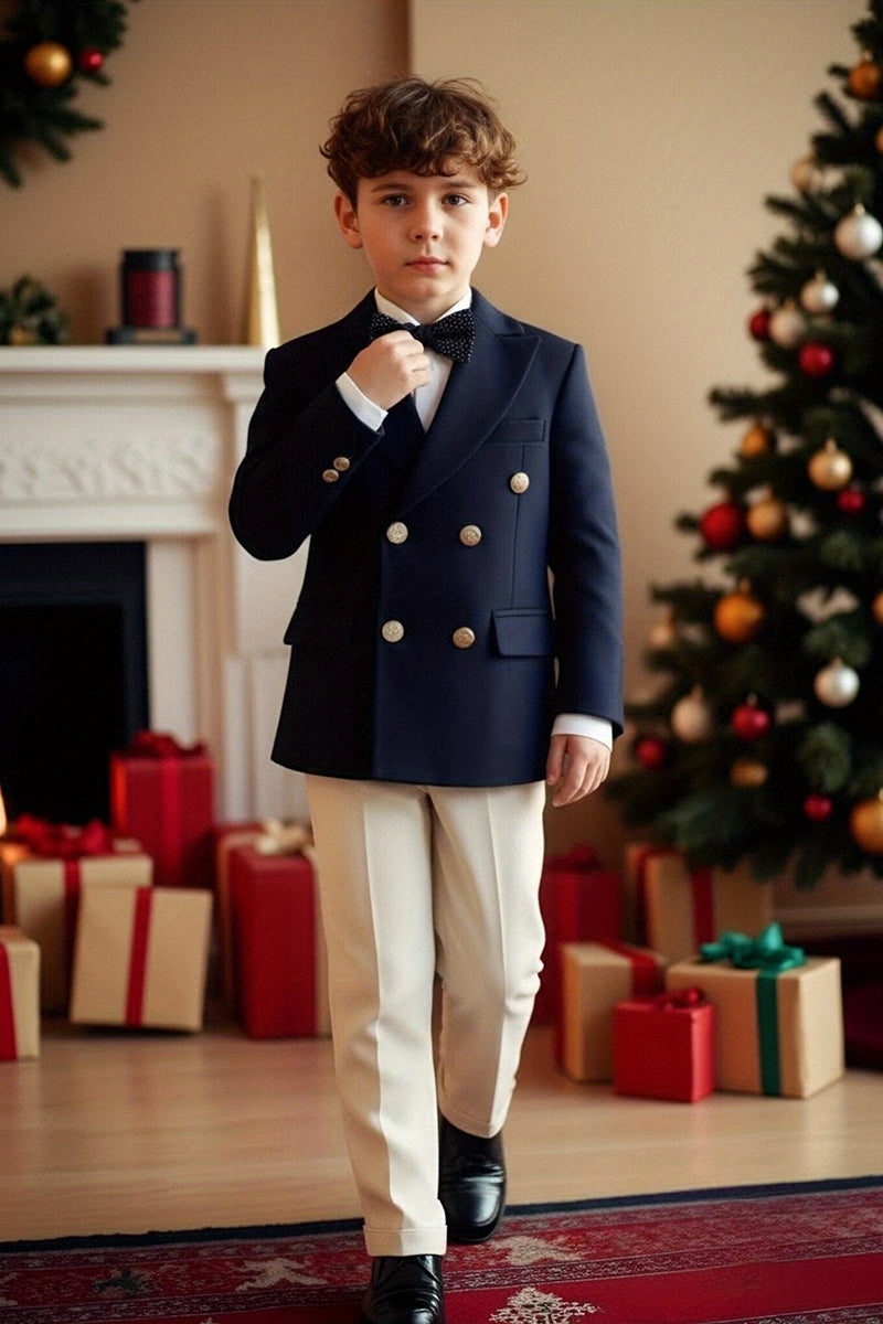 Boys Navy Double-Breasted 2-Piece Suit for Christmas Weddings