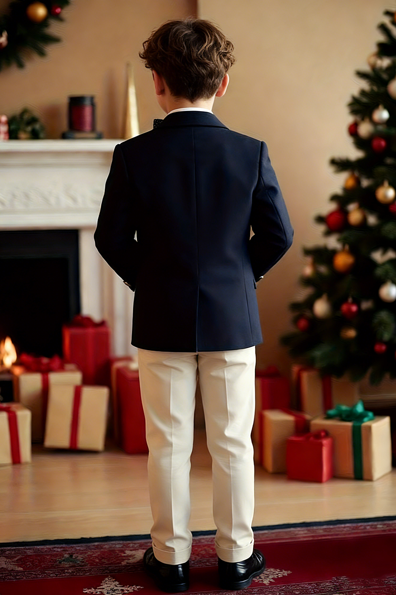 Boys Navy Double-Breasted 2-Piece Suit for Christmas Weddings