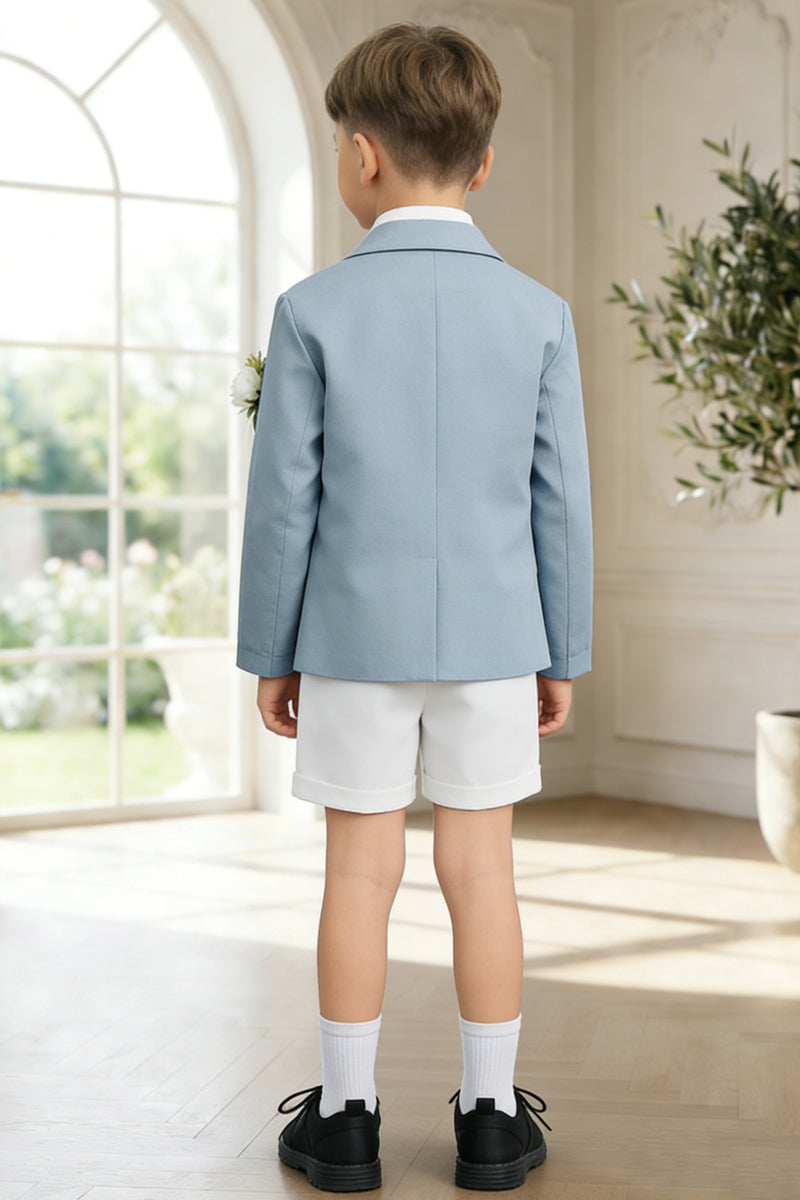 Boys Sky Blue Paired With White Shorts Single-breasted 2-piece Suit