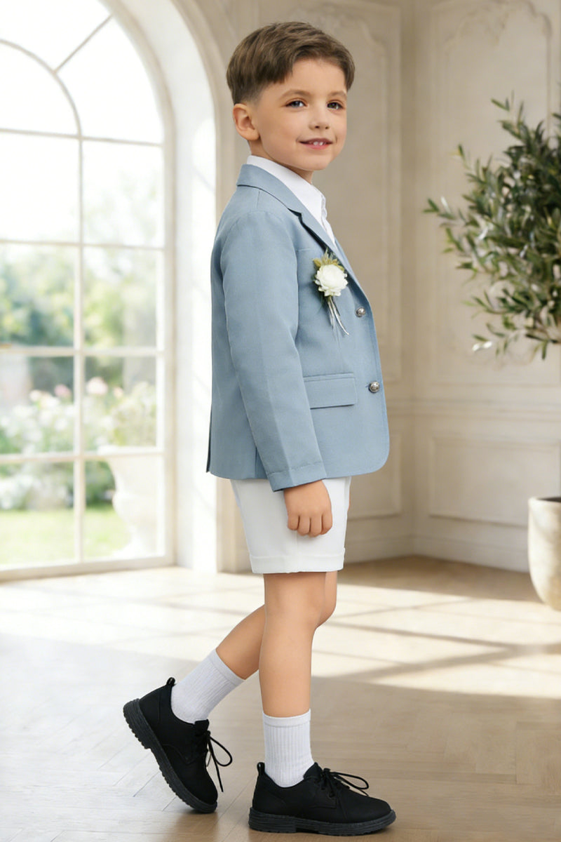 Boys Sky Blue Paired With White Shorts Single-breasted 2-piece Suit