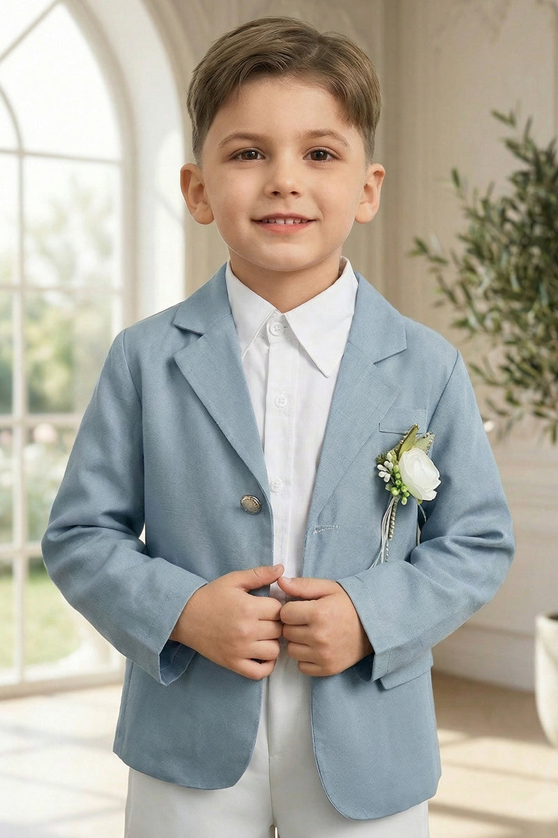 Boys Sky Blue Paired With White Shorts Single-breasted 2-piece Suit
