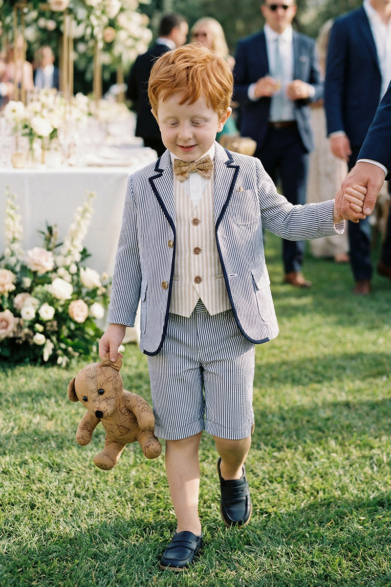 Boys Blue-gray Stripes Seersucker Single-breasted 2-piece Suit