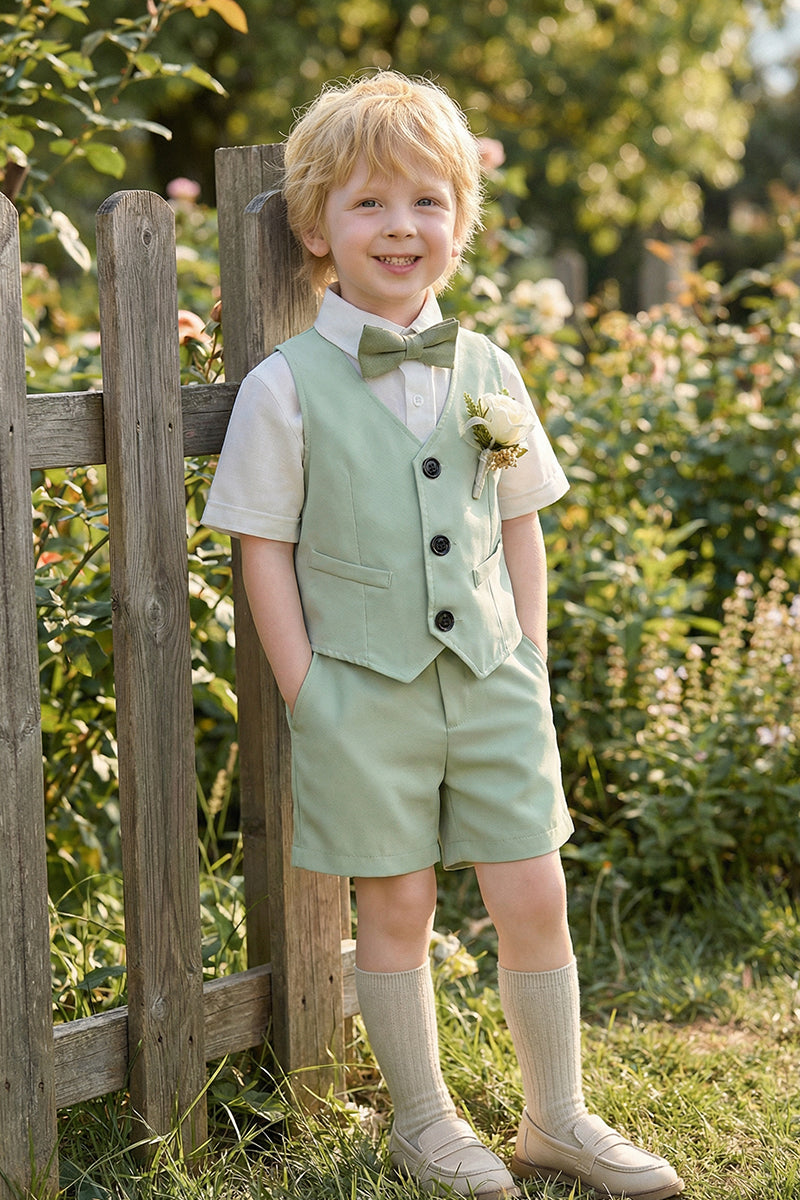 Boys Sage Green Single-Breasted 2-piece Suit