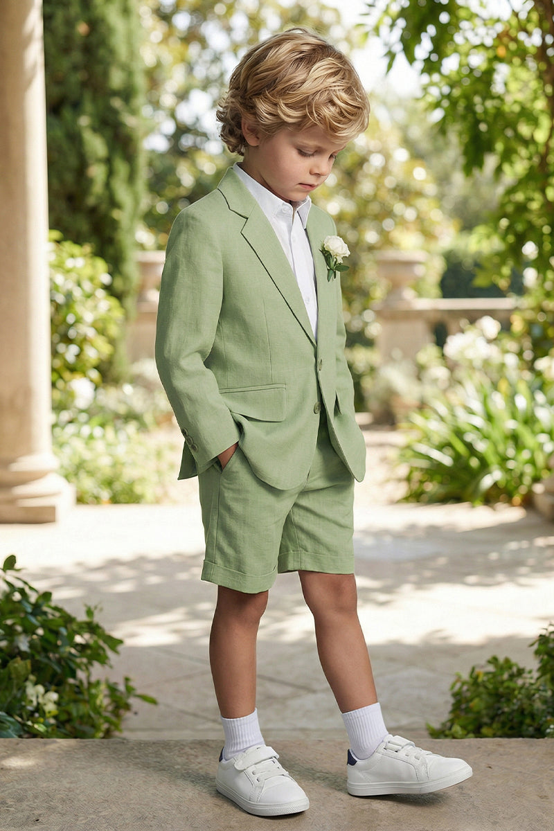 Boys Sage Green Linen Single-breasted 2-piece Suit