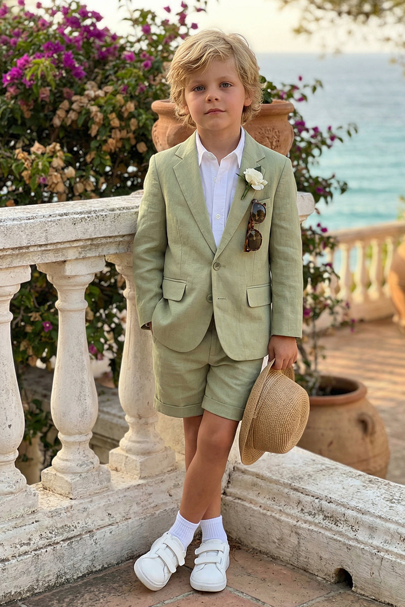Boys Sage Green Linen Single-breasted 2-piece Suit