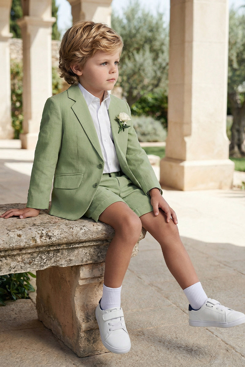 Boys Sage Green Linen Single-breasted 2-piece Suit