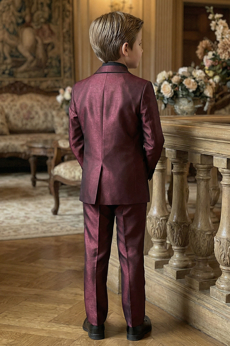 Boys Burgundy With Black Collar 2-Piece Suit