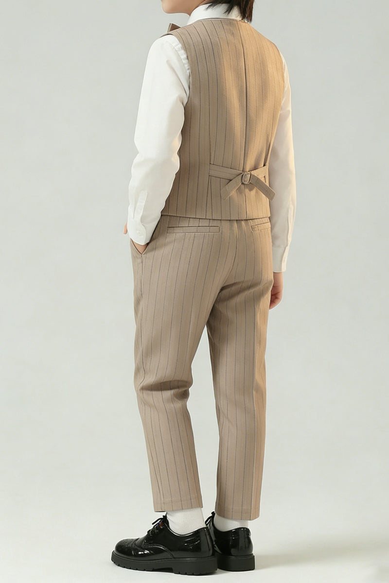 Boys Khaki Stripes Single-Breasted 2-piece Suit