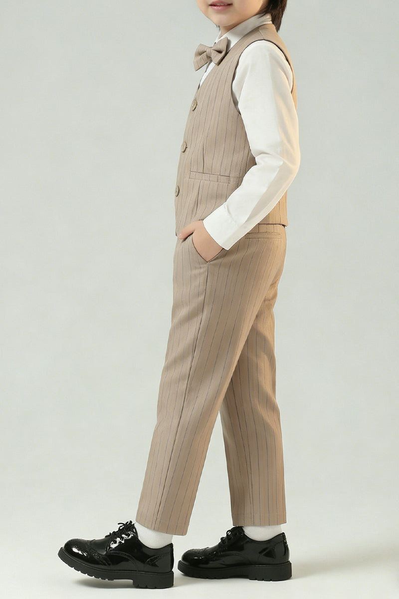 Boys Khaki Stripes Single-Breasted 2-piece Suit