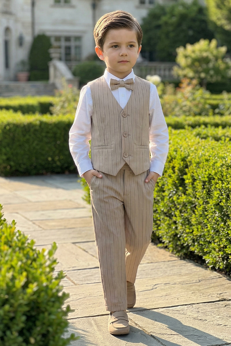 Boys Khaki Stripes Single-Breasted 2-piece Suit