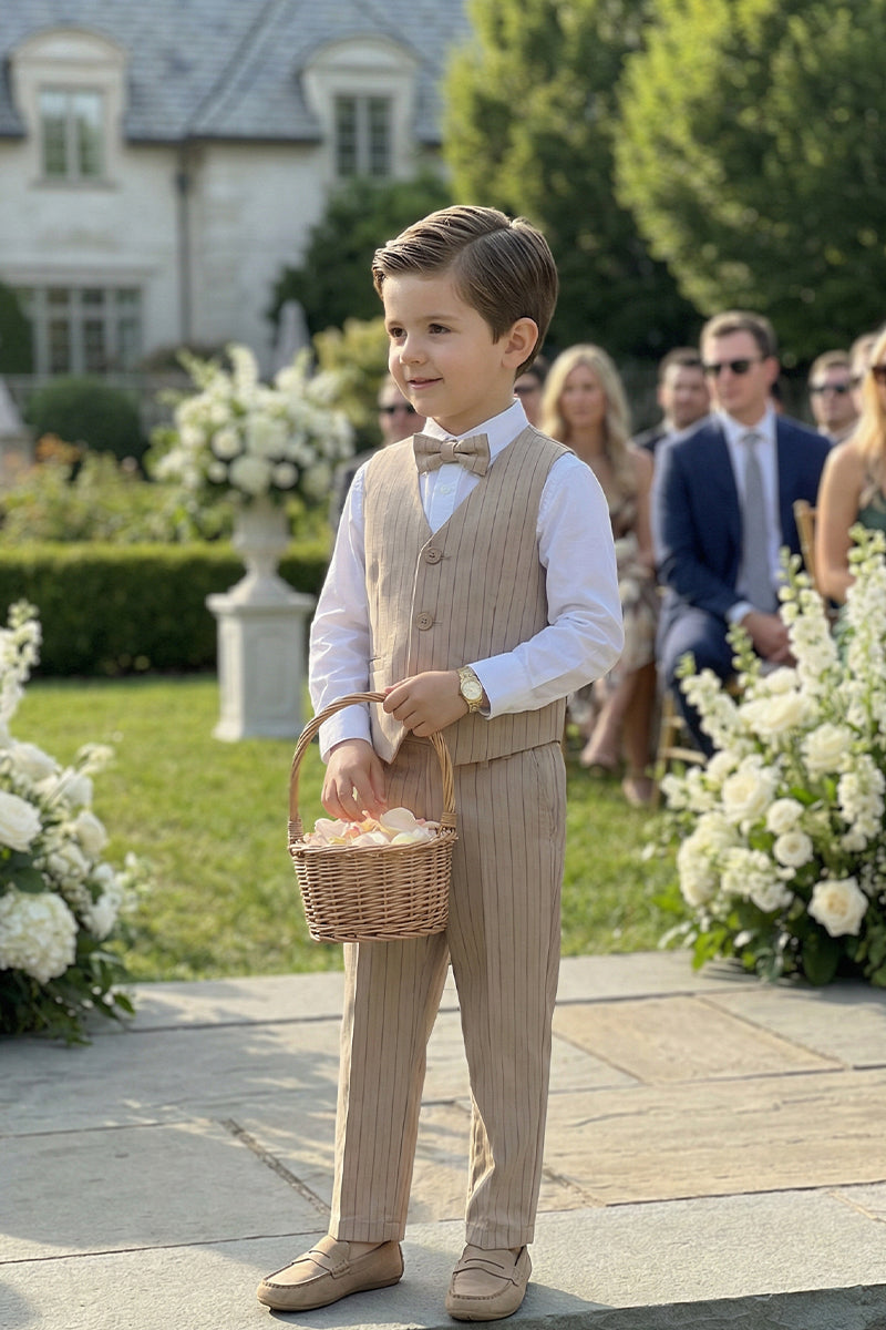 Boys Khaki Stripes Single-Breasted 2-piece Suit