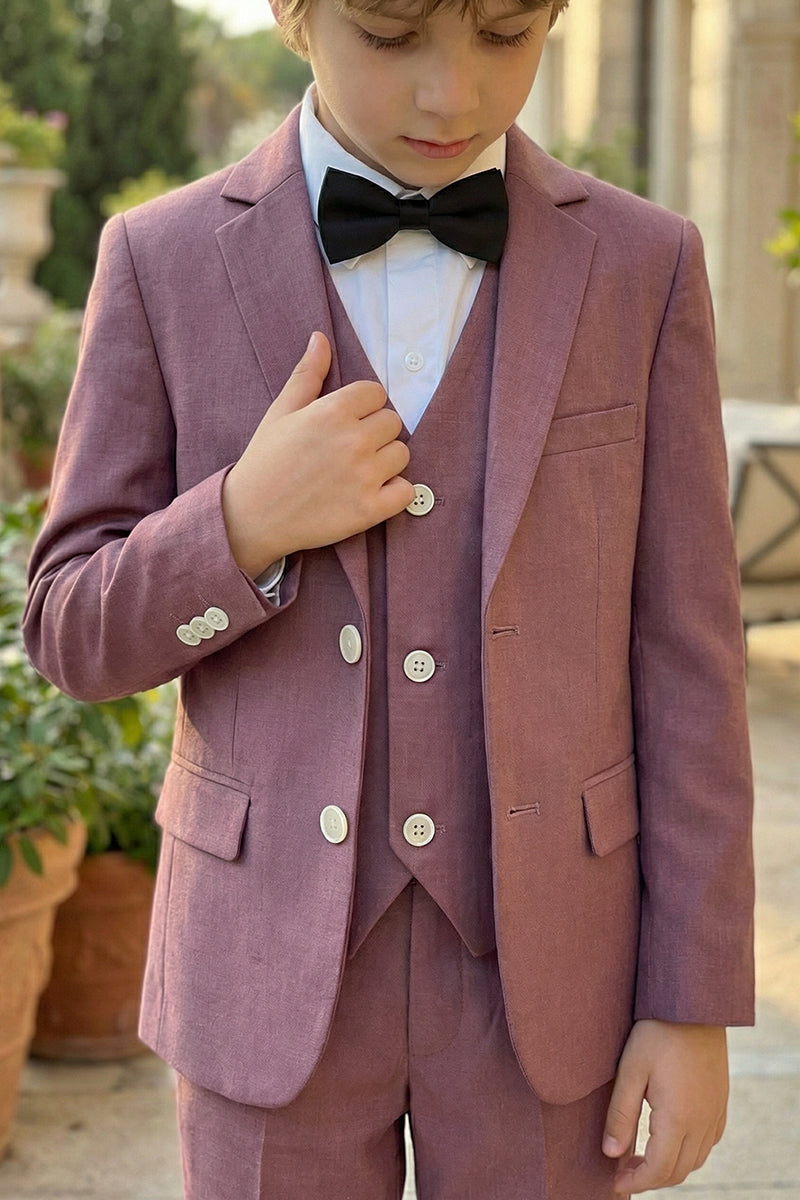 Boys Dusty Purple Single-breasted 3-Piece Suit