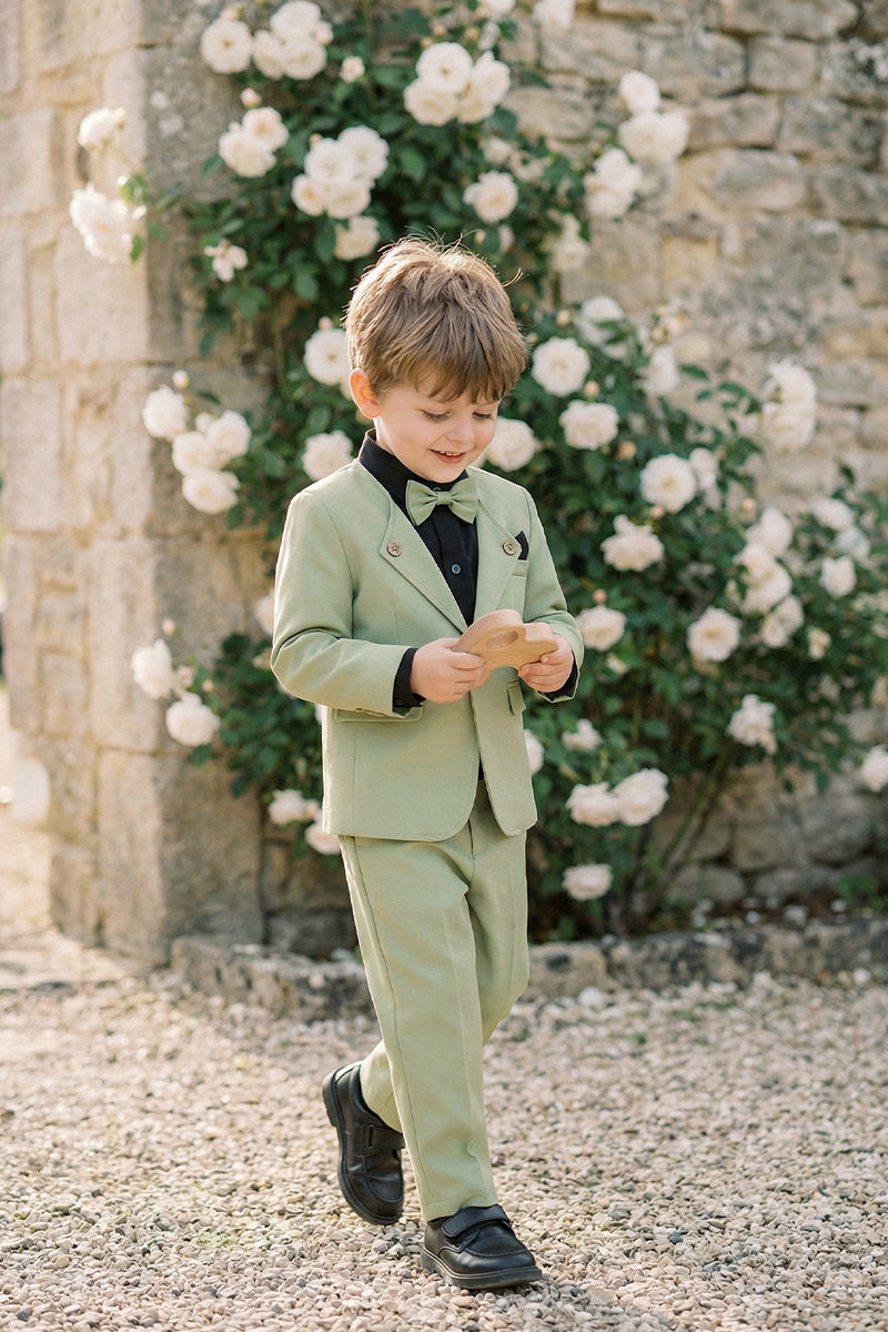 Boys Sage Green Single-Breasted 2-Piece Suit