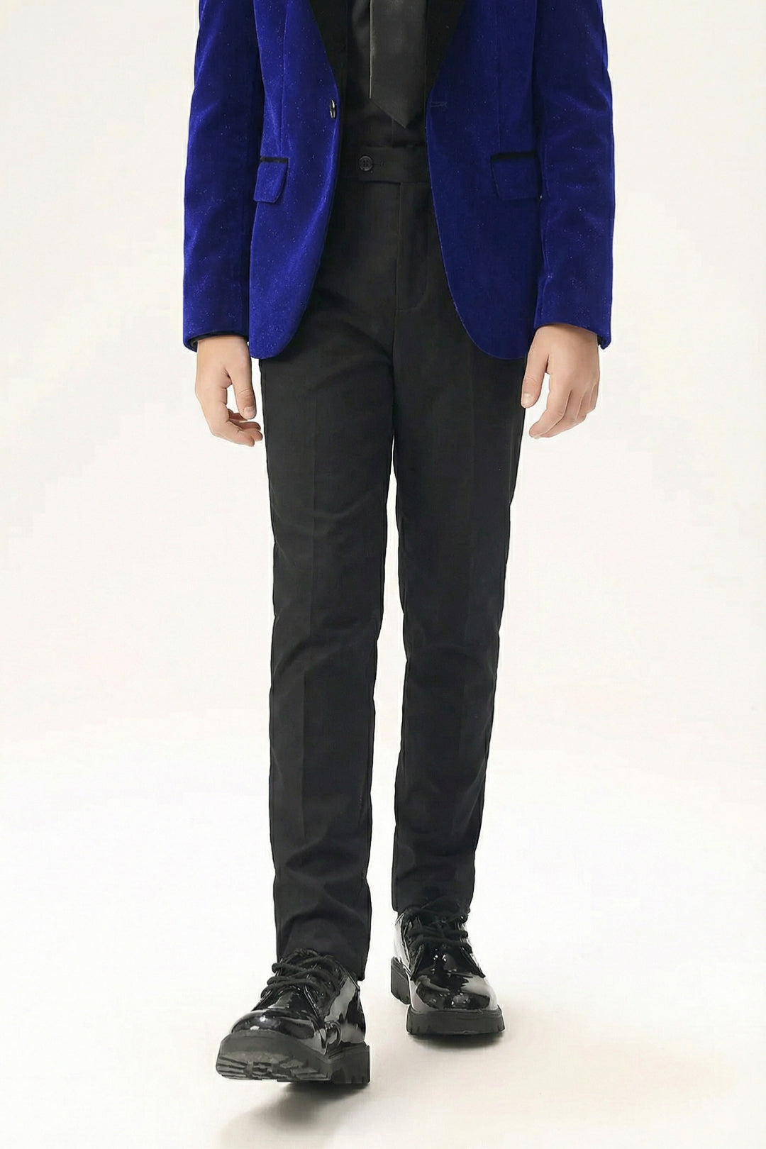 Boys Royal Blue Velvet Tuxedo 2-Piece Set with Black Satin Shawl Lapel