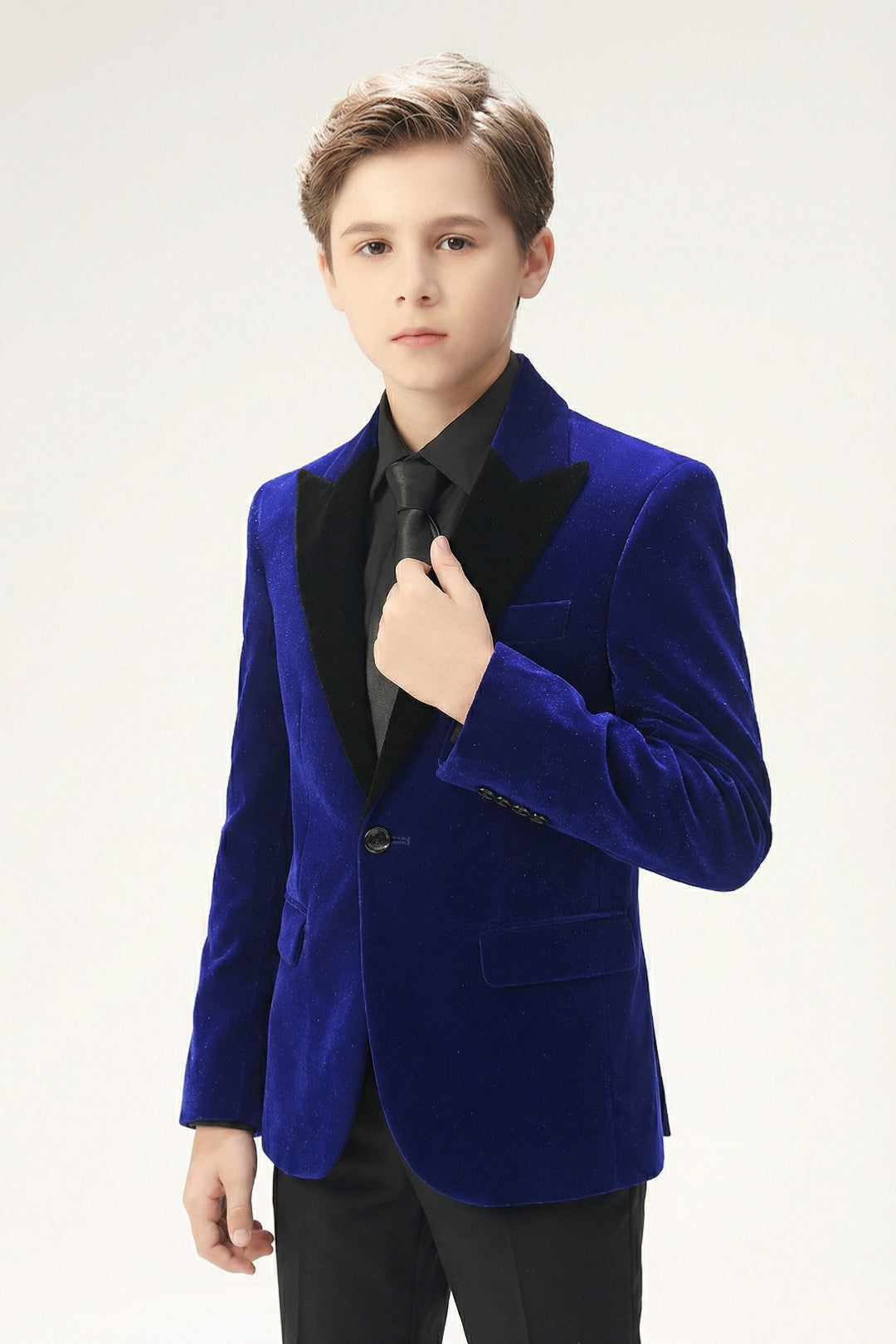 Boys Royal Blue Velvet Tuxedo 2-Piece Set with Black Satin Shawl Lapel