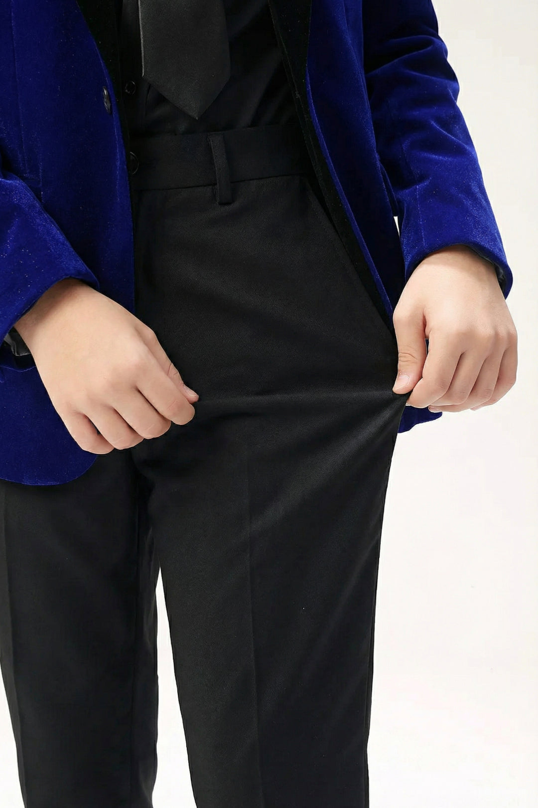 Boys Royal Blue Velvet Tuxedo 2-Piece Set with Black Satin Shawl Lapel