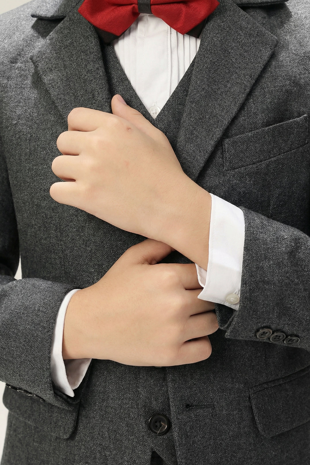 Boys Charcoal Tweed 3-Piece Suit with Notch Lapel