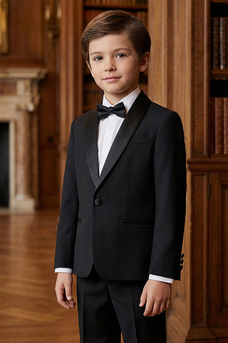 Boys Black Shawl Lapel Tuxedo Blazer