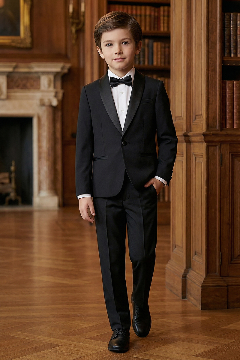 Boys Black Shawl Lapel Tuxedo Blazer