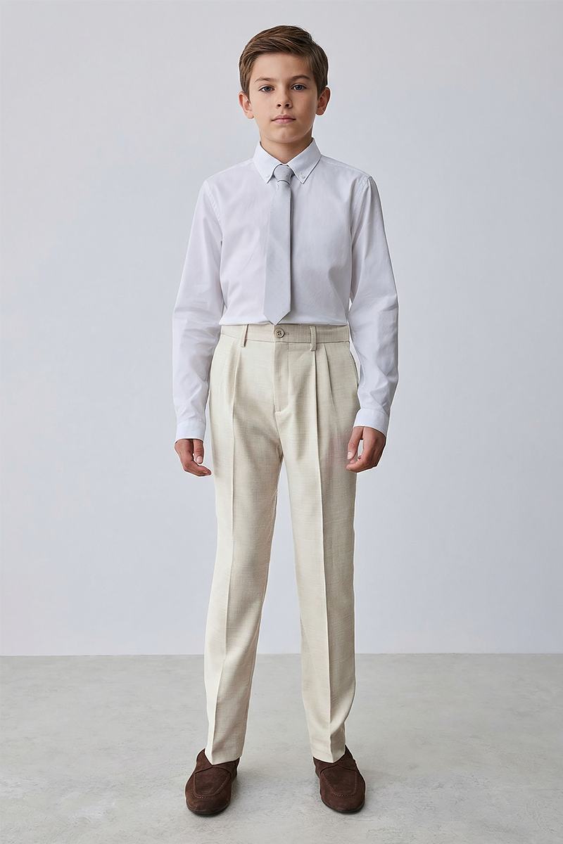 Boys Beige Formal Pants
