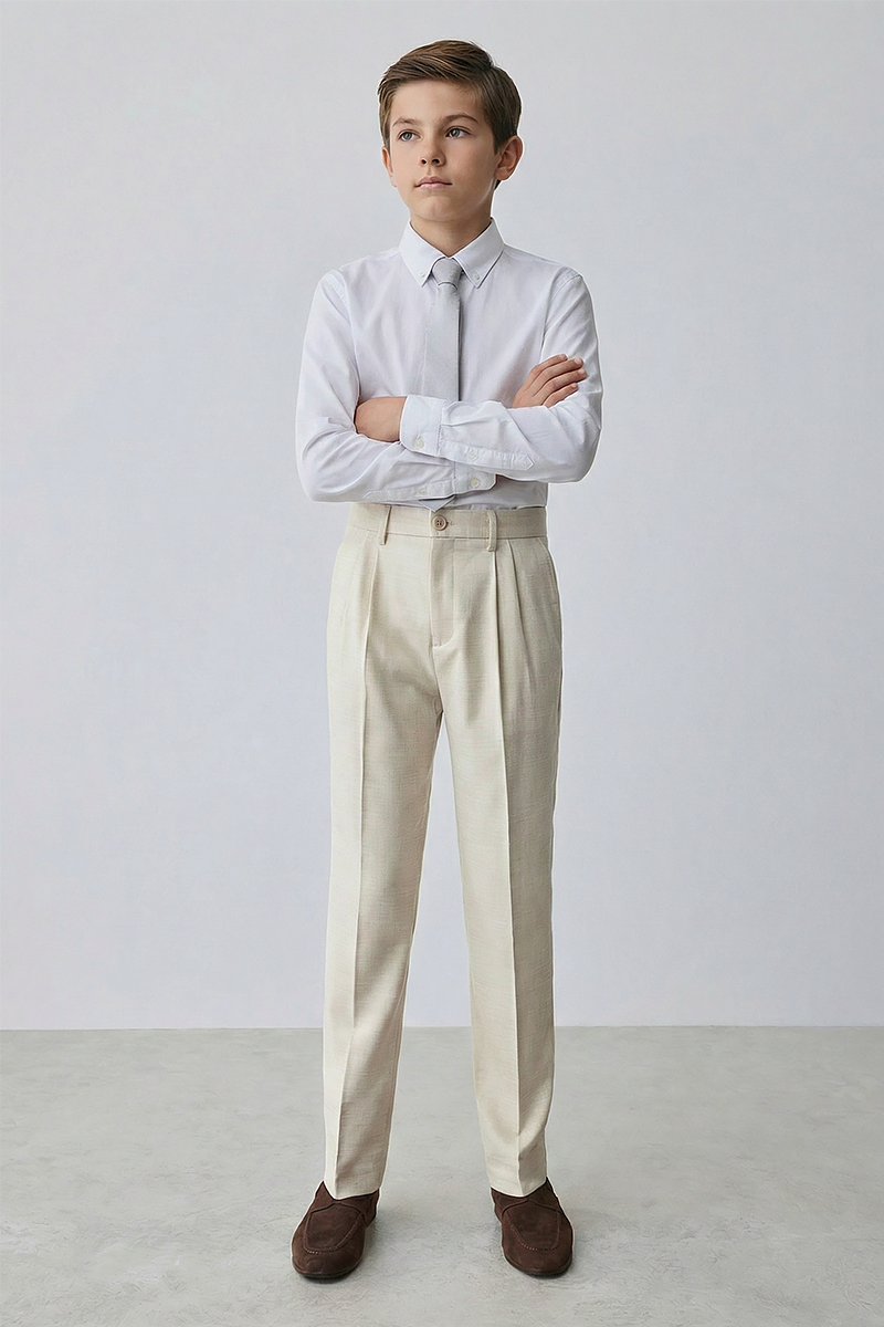 Boys Beige Formal Pants