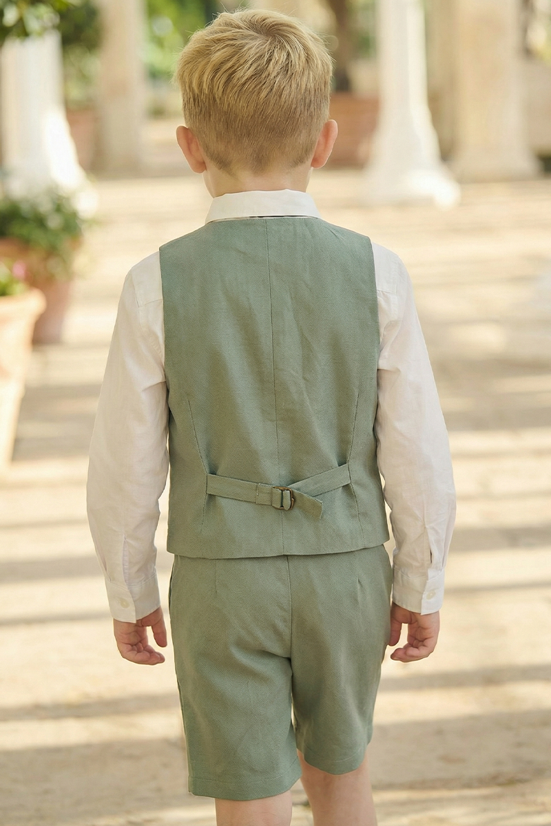 Boys Sage Green Vest & Shorts Wedding Outfit 3-Piece Suit