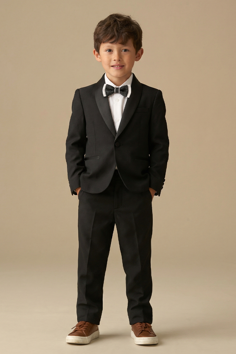 Boys Black Shawl Collar 2-Piece Tuxedo for Weddings & Formal Galas