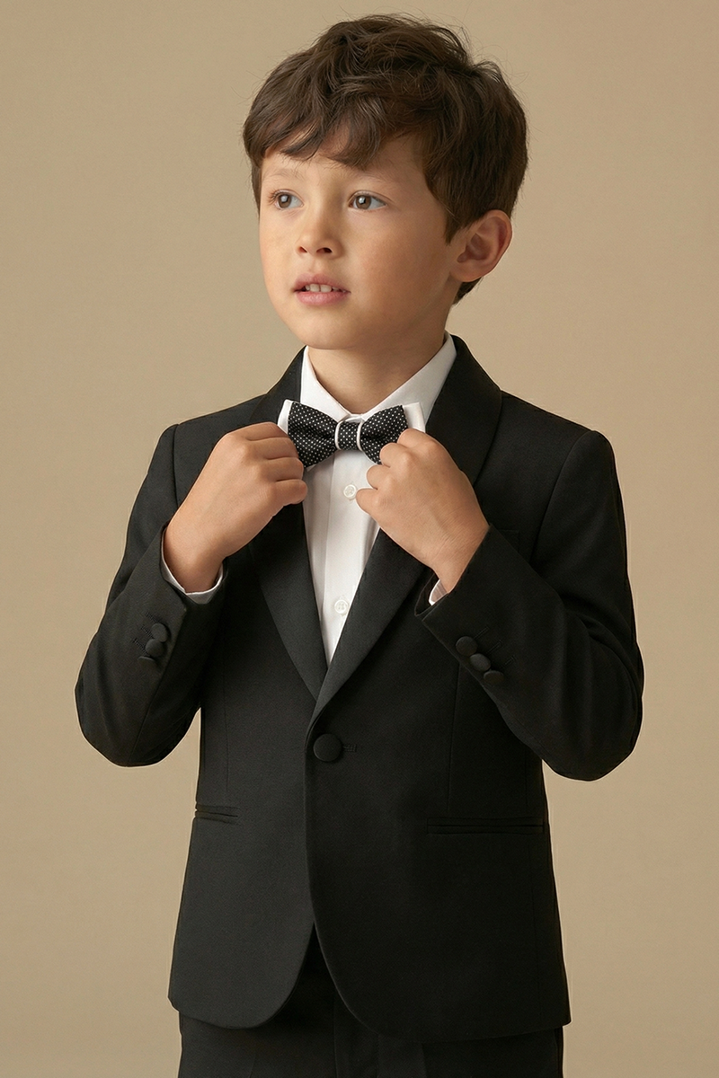 Boys Black Shawl Collar 2-Piece Tuxedo for Weddings & Formal Galas