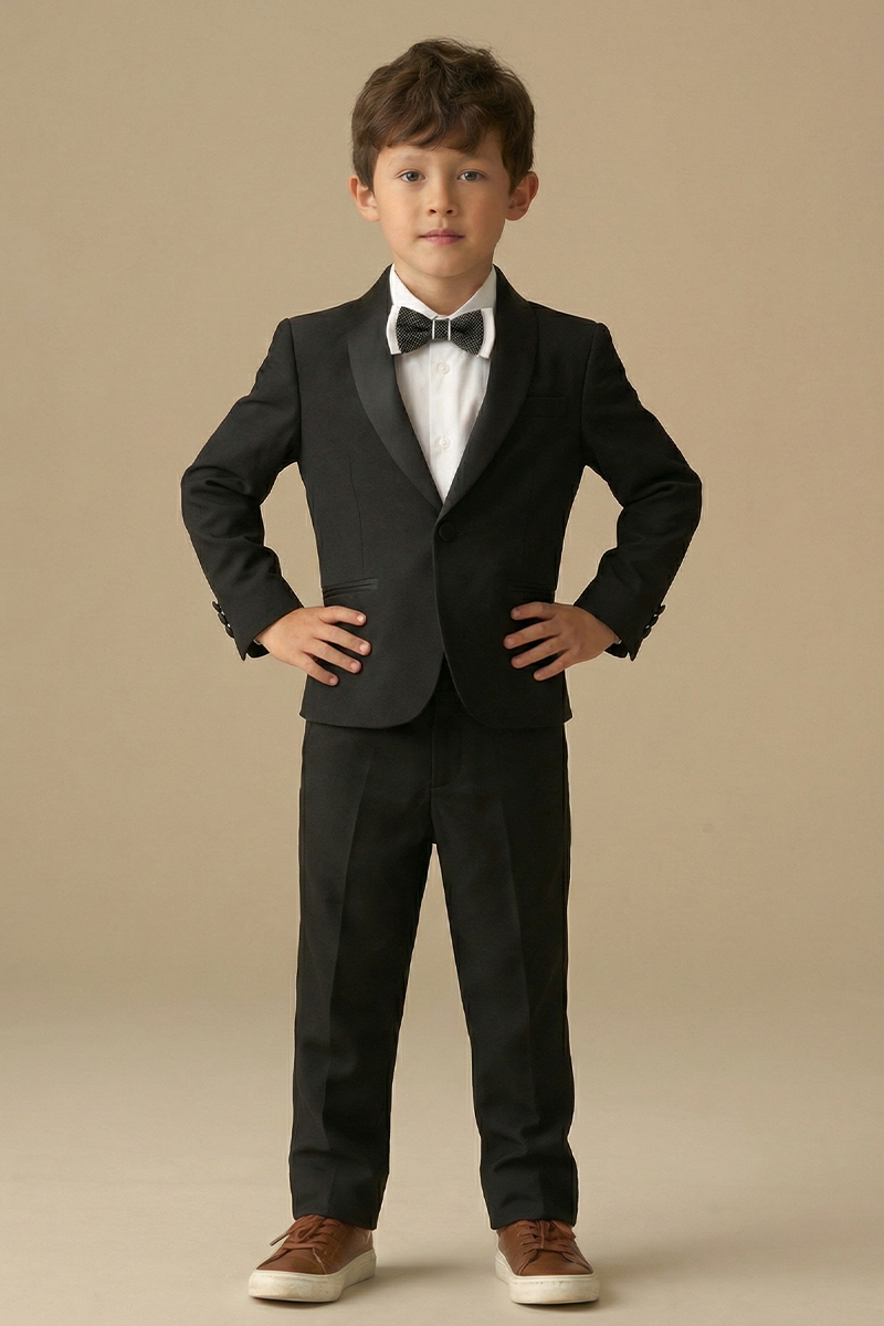 Boys Black Shawl Collar 2-Piece Tuxedo for Weddings & Formal Galas