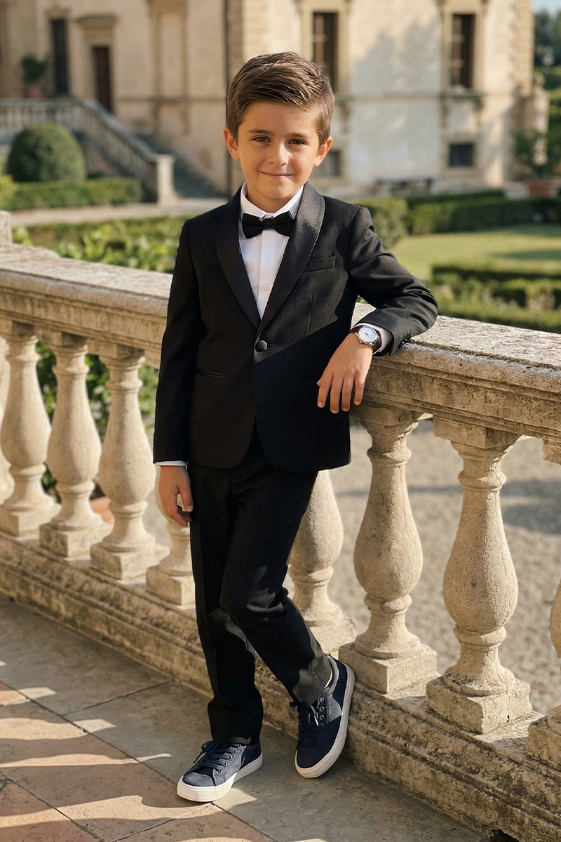 Boys Black Shawl Collar 2-Piece Tuxedo for Weddings & Formal Galas