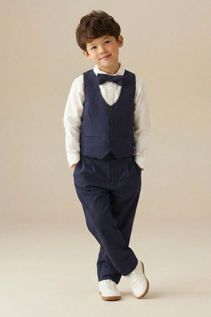 Boys Navy 3-Piece Vest Suit for Weddings & Formal Events