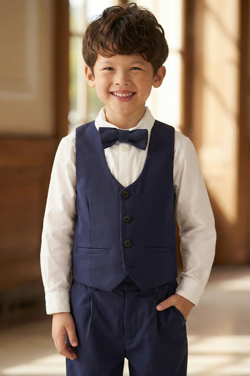 Boys Navy 3-Piece Vest Suit for Weddings & Formal Events