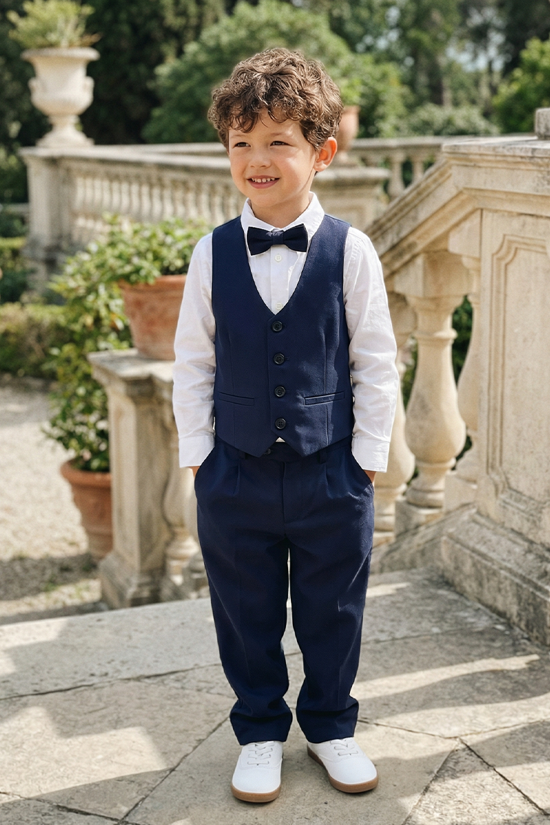 Boys Navy 3-Piece Vest Suit for Weddings & Formal Events