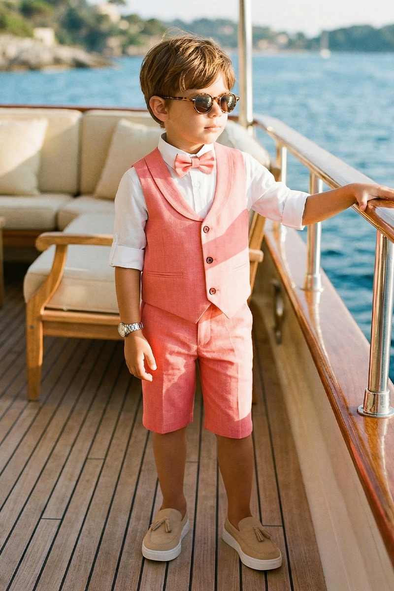 Boys Coral Linen 2-Piece Suit