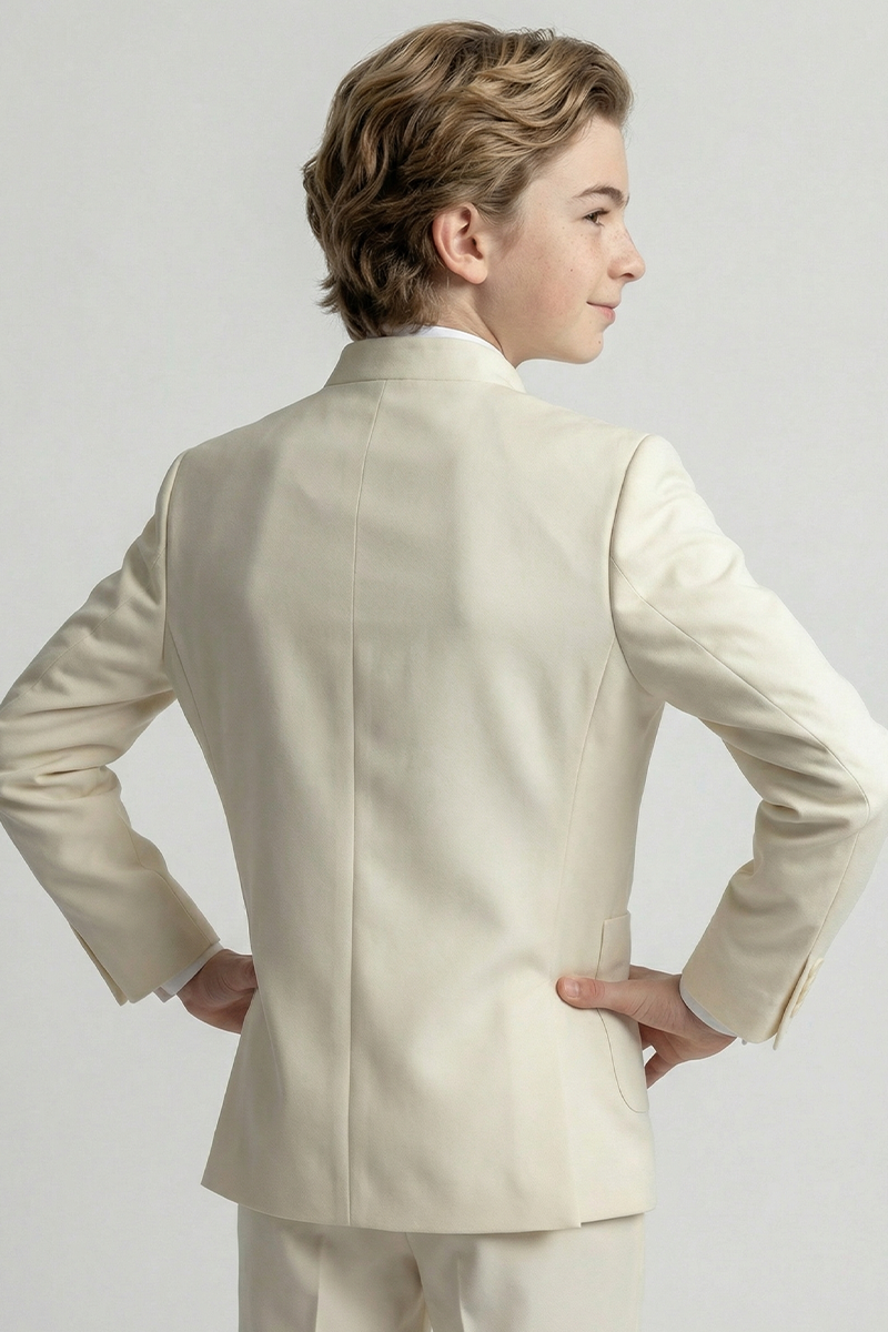 Boys Ivory 3-Piece Suit with Chain Detail for Weddings & Formal Galas
