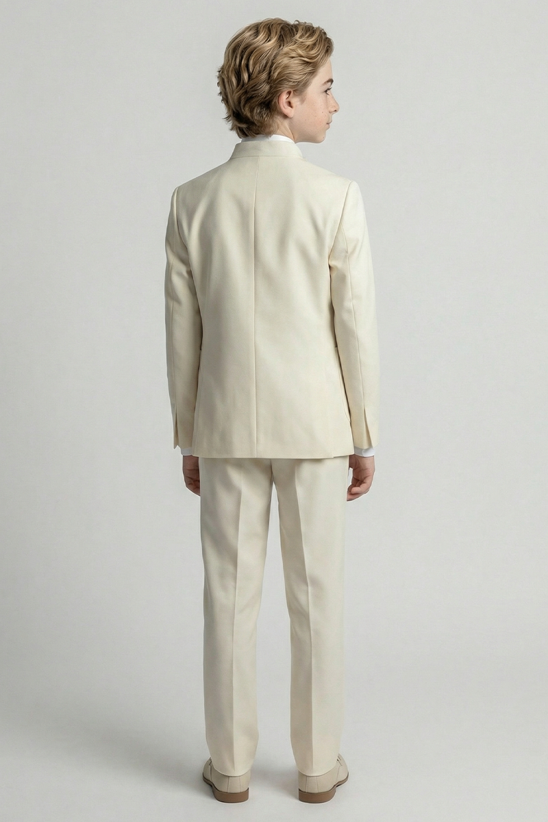 Boys Ivory 3-Piece Suit with Chain Detail for Weddings & Formal Galas