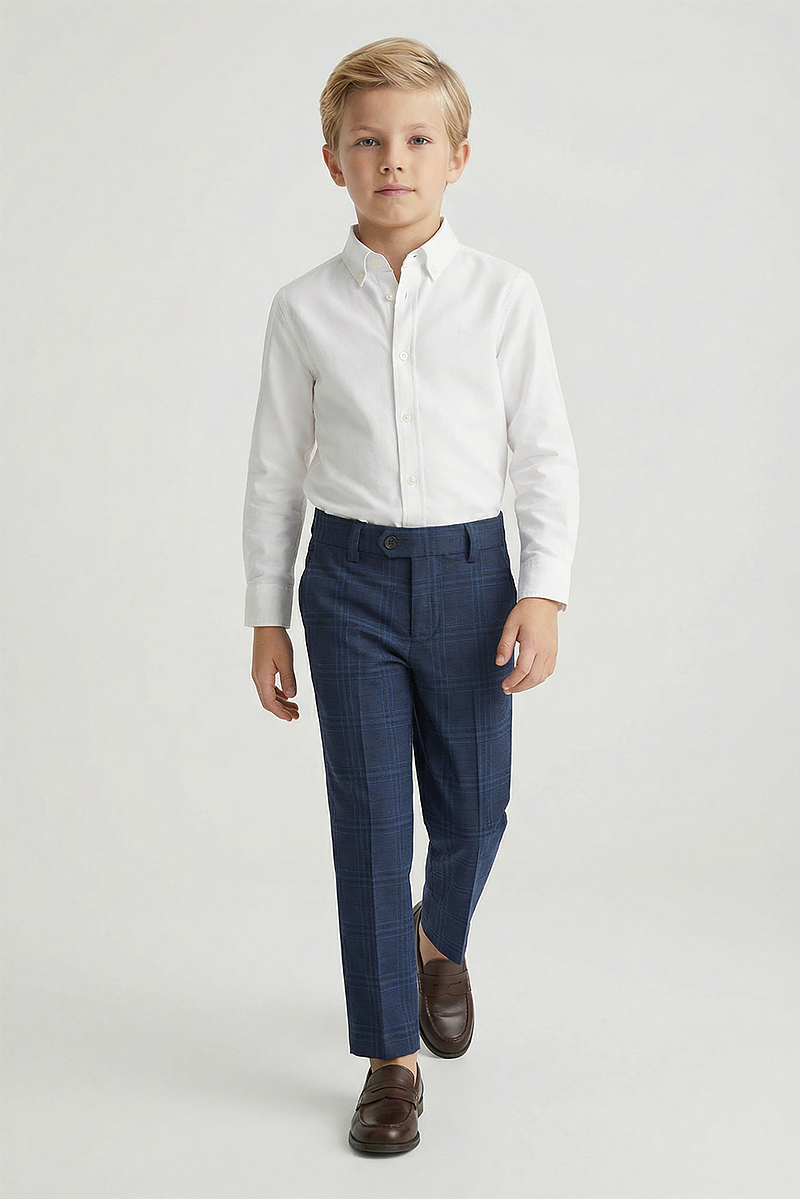 Boys Blue Plaid Dress Pants Tailored Formal Trousers