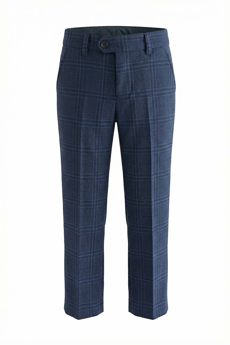 Boys Blue Plaid Dress Pants Tailored Formal Trousers