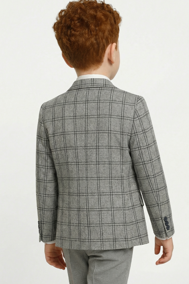 Boys Grey Plaid 3-Piece Suit for Estate Weddings & Formal Gatherings