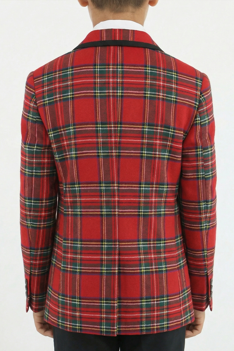 Boys Red Plaid 2-Piece Suit with Bee Detail for Festive Weddings & Events