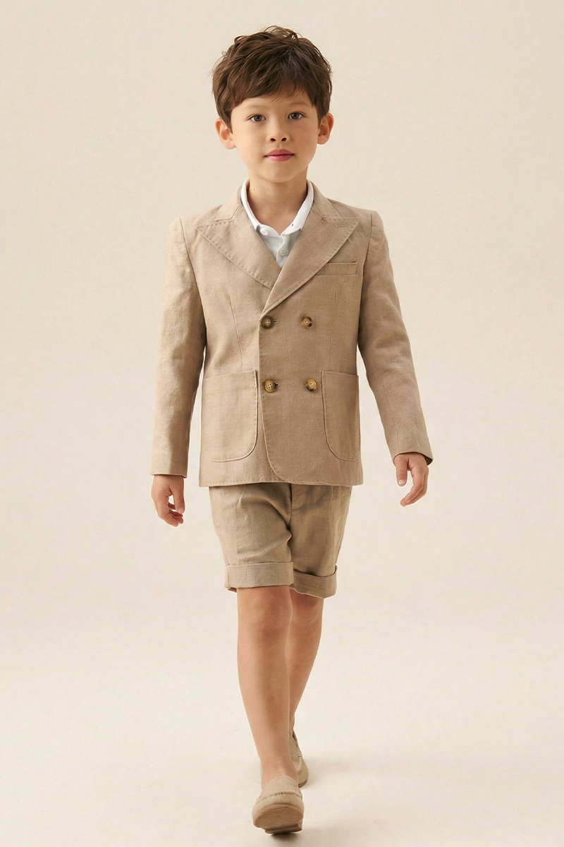 Boys Beige Linen 2-Piece Suit for Summer Weddings & Outdoor Events