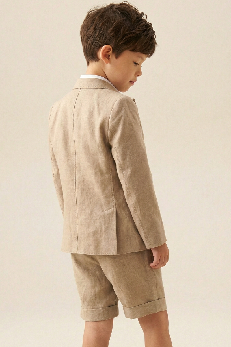 Boys Beige Linen 2-Piece Suit for Summer Weddings & Outdoor Events