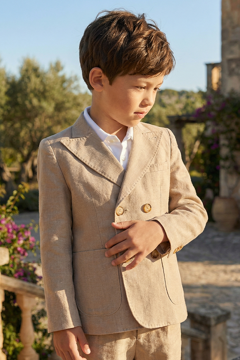Boys Beige Linen 2-Piece Suit for Summer Weddings & Outdoor Events