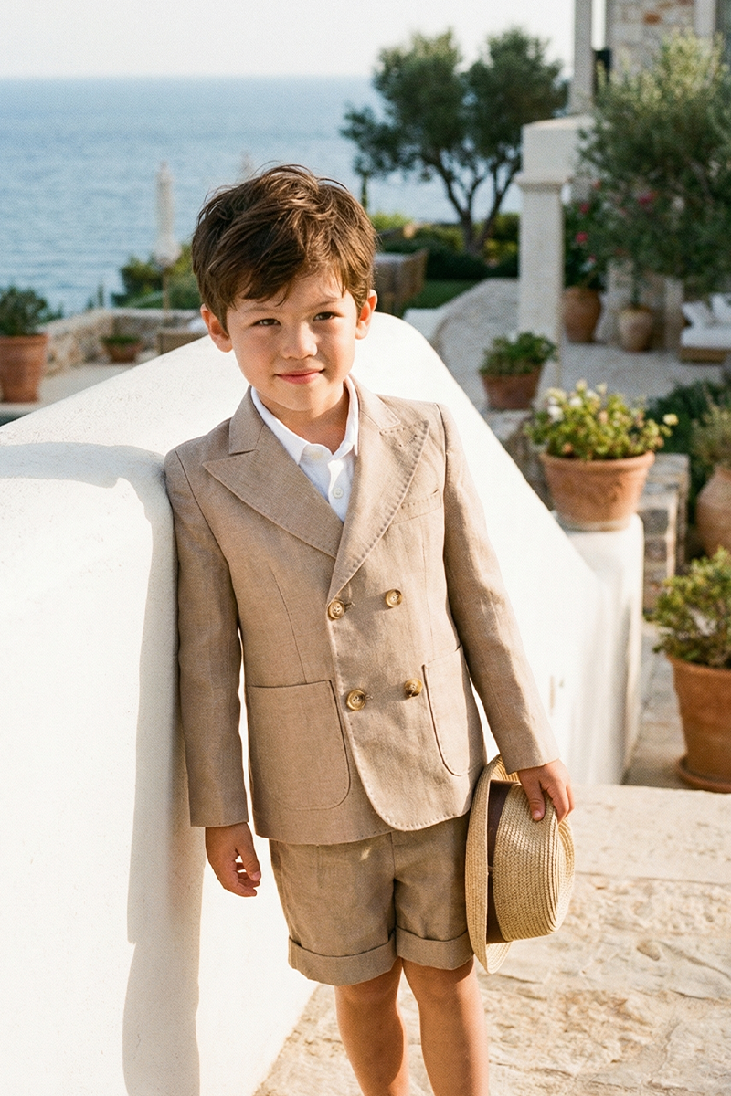 Boys Beige Linen 2-Piece Suit for Summer Weddings & Outdoor Events