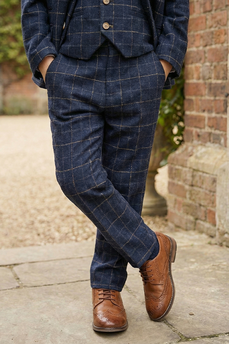 Boys Navy Plaid 3-Piece Suit for Estate Weddings & Formal Gatherings