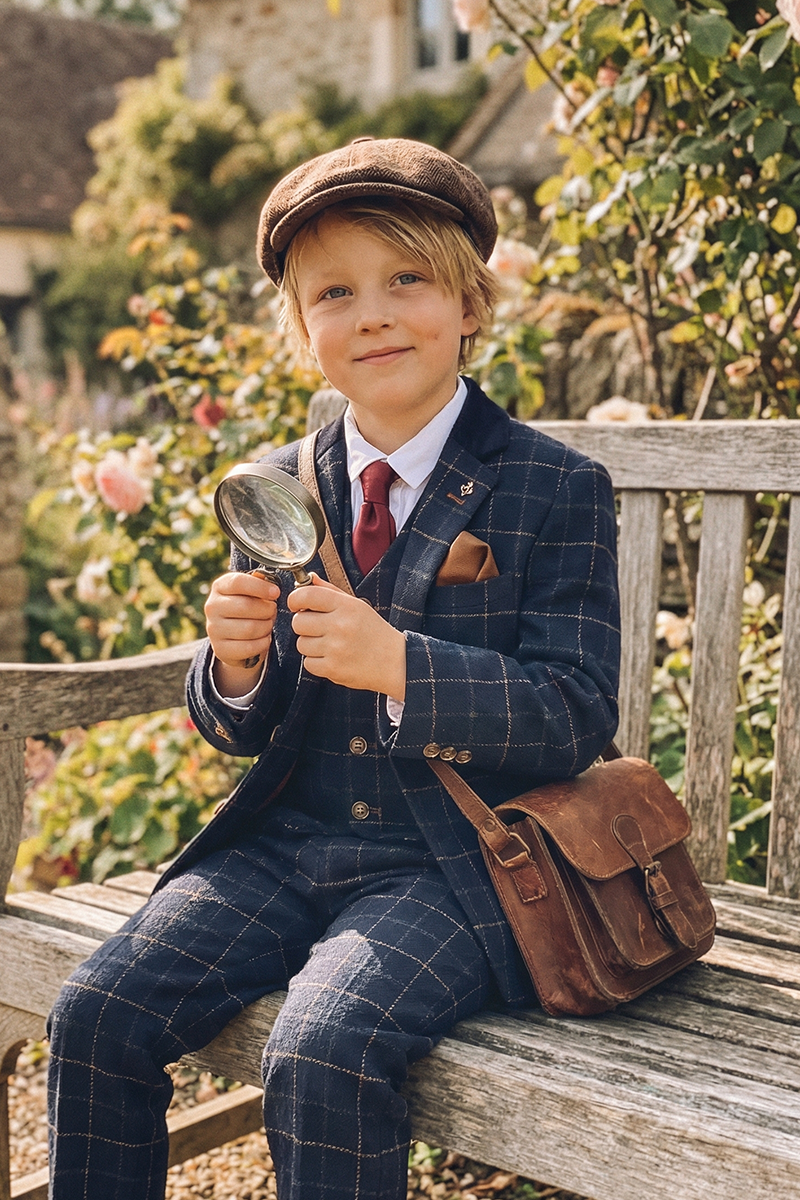 Boys Navy Plaid 3-Piece Suit for Estate Weddings & Formal Gatherings