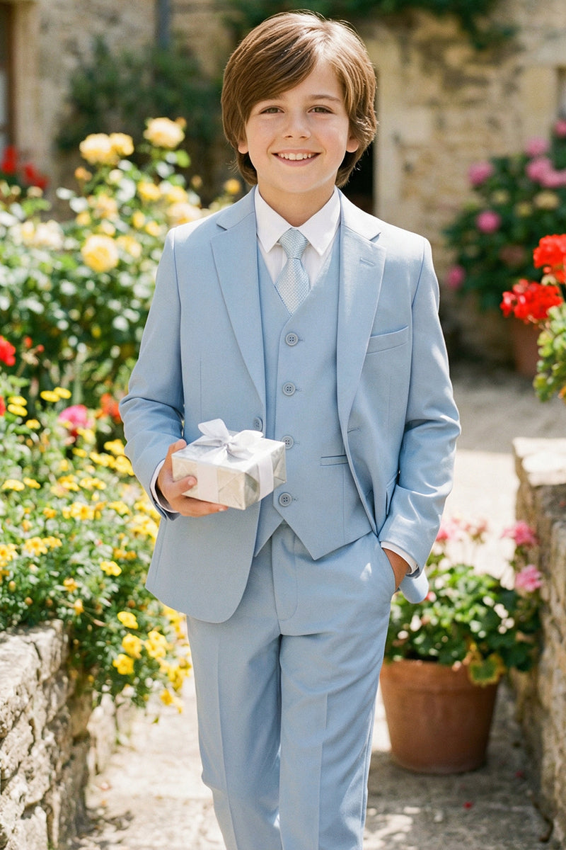 Boys Sky Blue 3-Piece Suit for Mediterranean Villa Weddings
