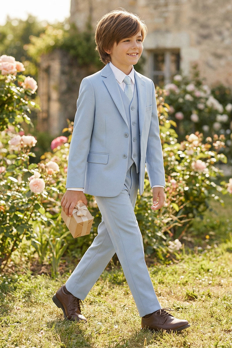 Boys Sky Blue 3-Piece Suit for Mediterranean Villa Weddings