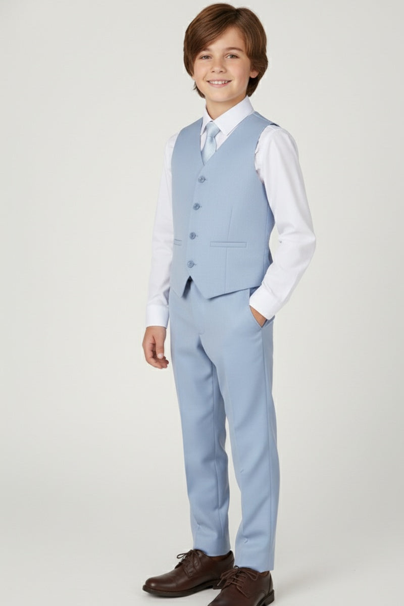Boys Sky Blue 3-Piece Suit for Mediterranean Villa Weddings